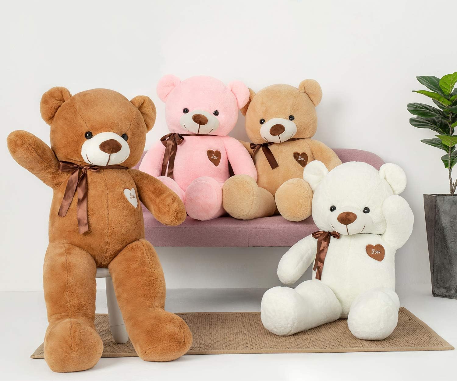 YunNasi Giant Teddy Bear Big Teddy Bear Large Stuffed Animal Toy Plush Teddy Doll With Love Heart and Ribbon (31.5 Inches/80cm, Brown)