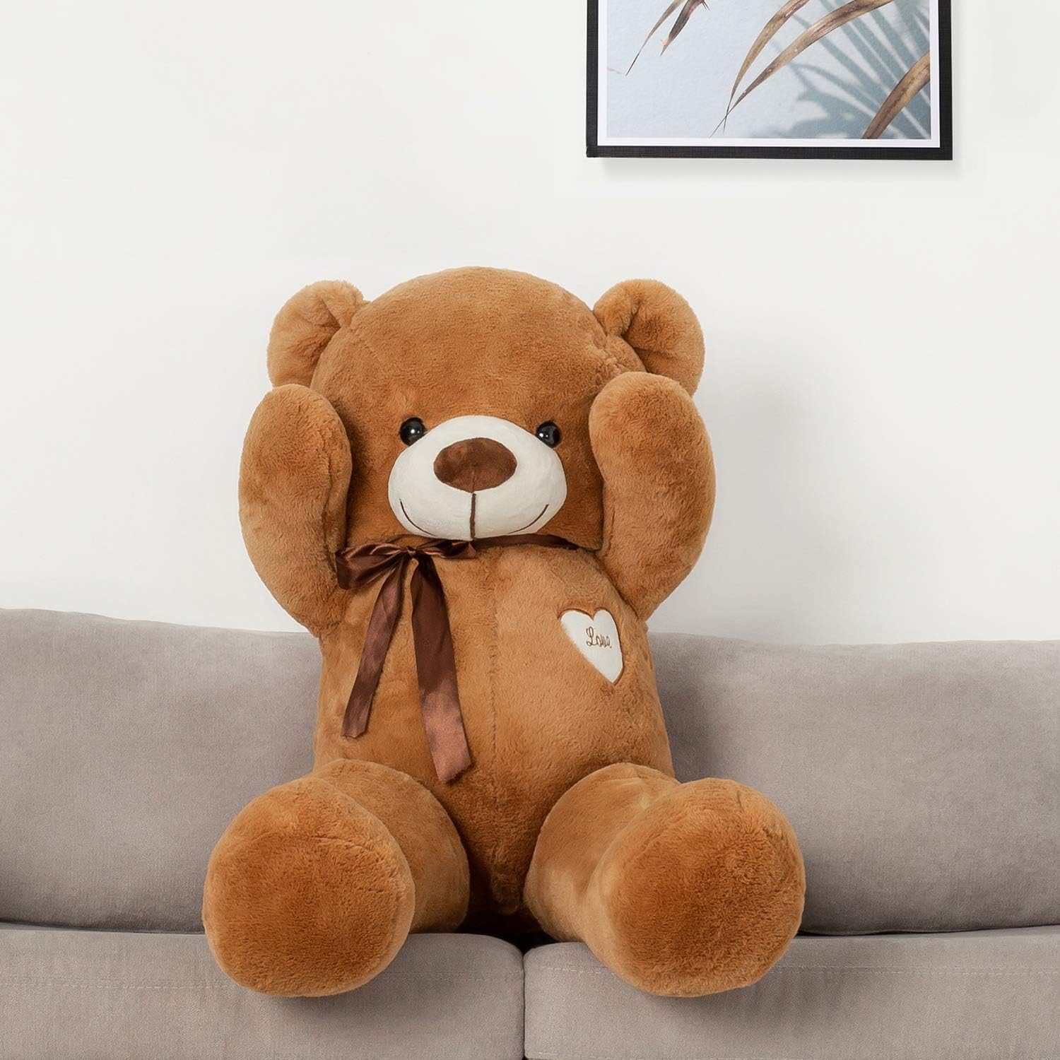 YunNasi Giant Teddy Bear Big Teddy Bear Large Stuffed Animal Toy Plush Teddy Doll With Love Heart and Ribbon (31.5 Inches/80cm, Brown)