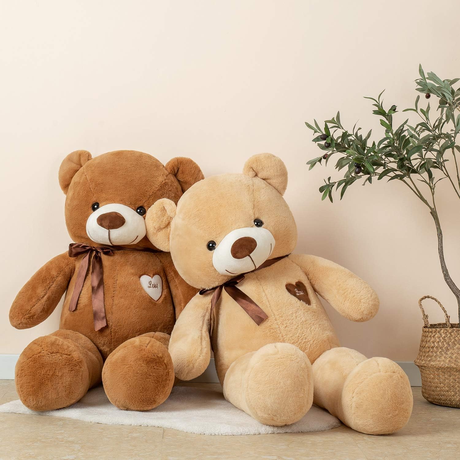 YunNasi Giant Teddy Bear Big Teddy Bear Large Stuffed Animal Toy Plush Teddy Doll With Love Heart and Ribbon (31.5 Inches/80cm, Brown)